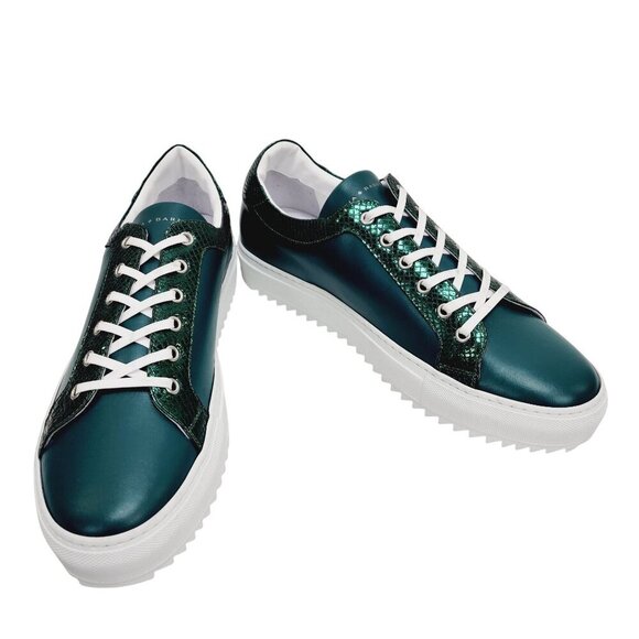 New Tiannia Barnes Men’s Billy Leather Low-Top Ebony Olive Sneaker Shoes Size 12 - Picture 11 of 12